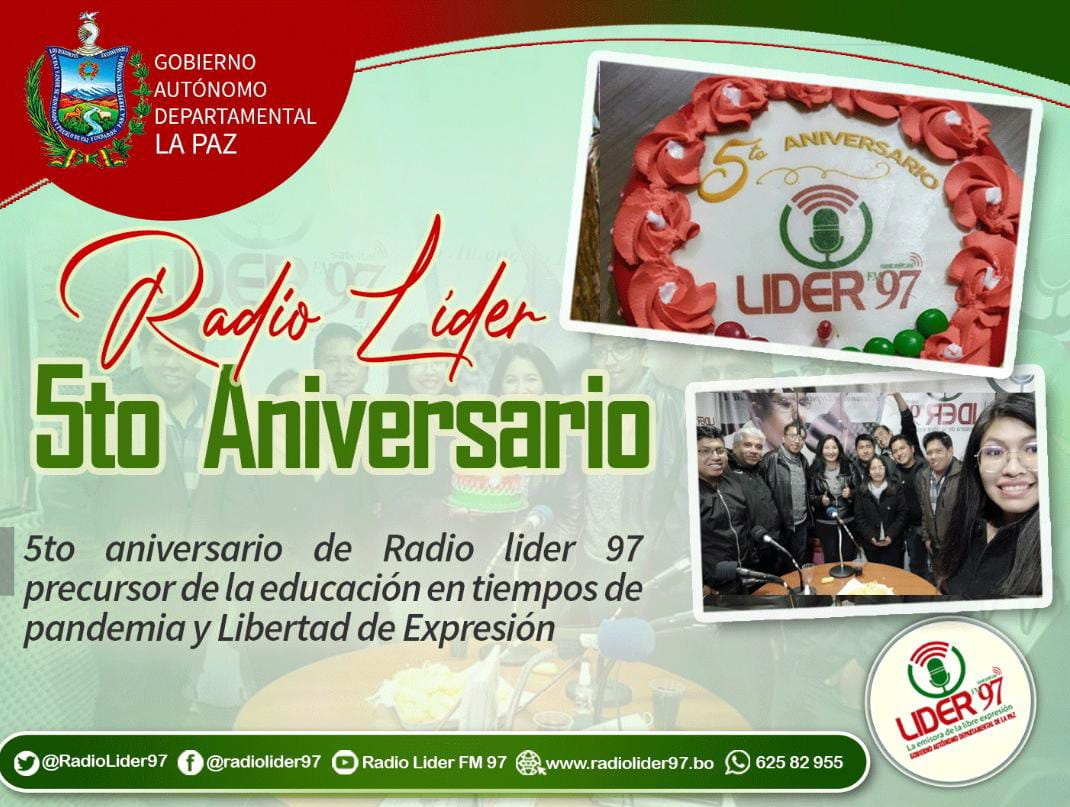 5TO ANIVERSARIO DE RADIO LÍDER PRECURSOR DE LA EDUCACIÓN EN TIEMPOS DE  PANDEMIA Y LIBERTAD DE EXPRESIÓN